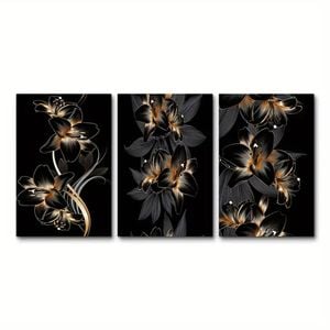 3pcs Black and Golden Classic Print 100% Australian Made 3 x 40x60cm (Metal Print)
