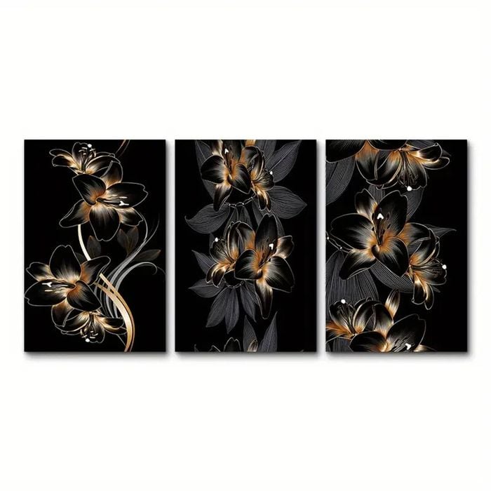 3pcs Black and Golden Classic Print 100% Australian Made 3 x 40x60cm (Metal Print)