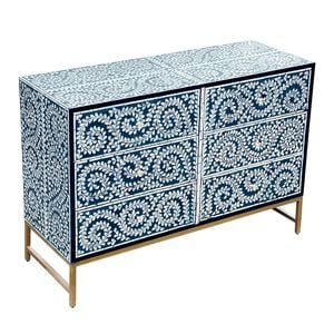 Mother of Pearl Inlay Chest Botanical Blue Detail