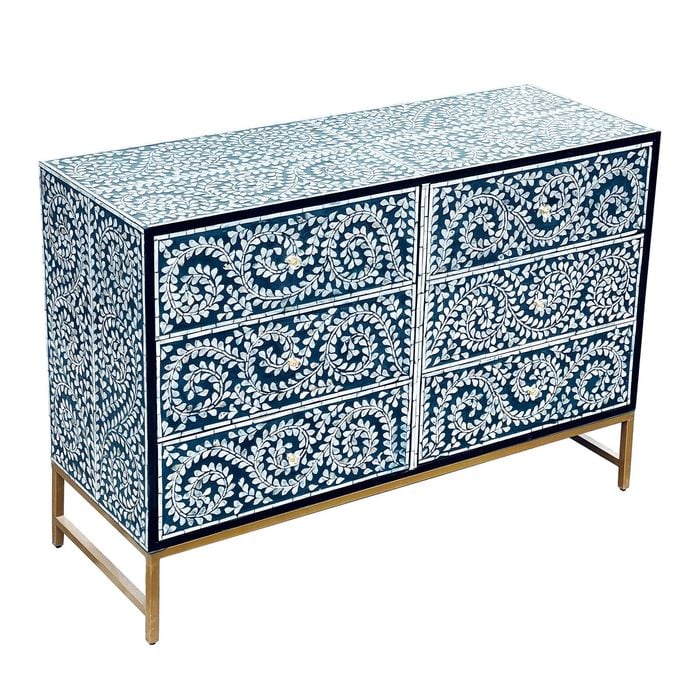 Mother of Pearl Inlay Chest Botanical Blue Detail