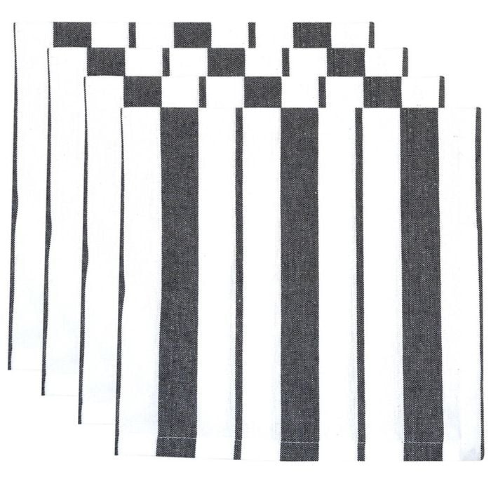 Set Of 4 Black French Stripe Cotton Napkins