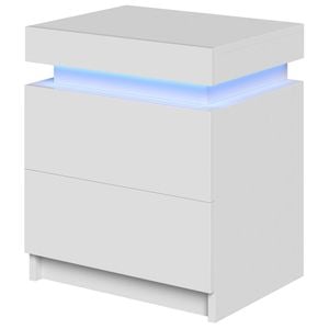 Ufurniture Bed Side Table LED RGB 2 Drawers Nightstand With Lift Up Storage Cabinet White