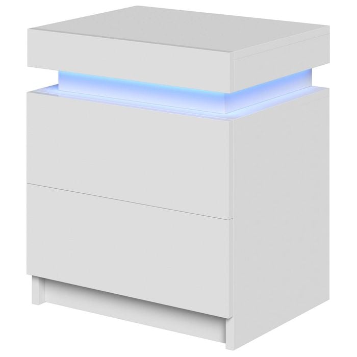 Ufurniture Bed Side Table LED RGB 2 Drawers Nightstand With Lift Up Storage Cabinet White