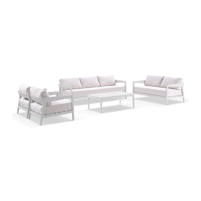 Bronte 3+2+1+1 Outdoor Aluminium Lounge Setting White With Coffee Table & Sunbrella Canvas Cushions