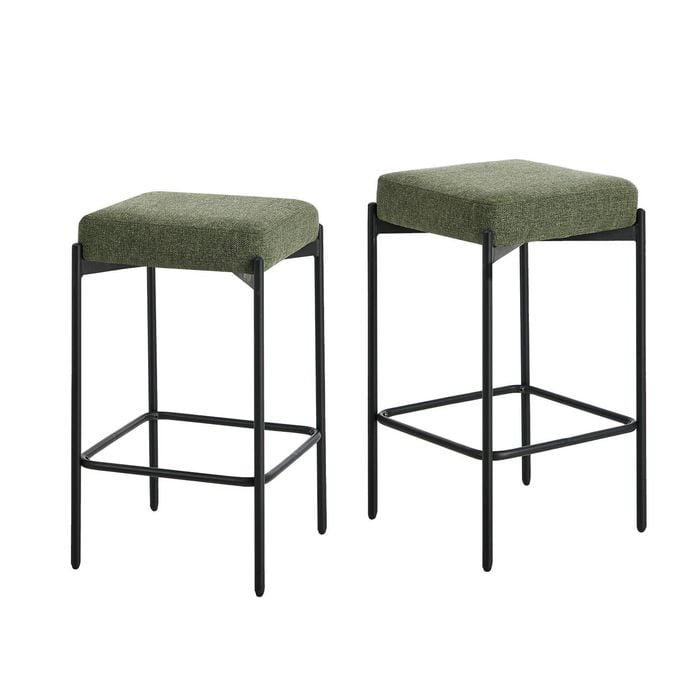 Oikiture 2x Bar Stools Kithen Counter Stool Metal Green