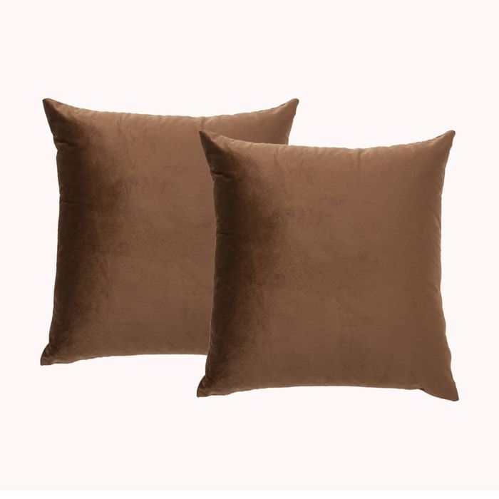 2pc Renee Taylor 50cm Pillow Square Velvet Printed Sofa Filled Cushions Toffee