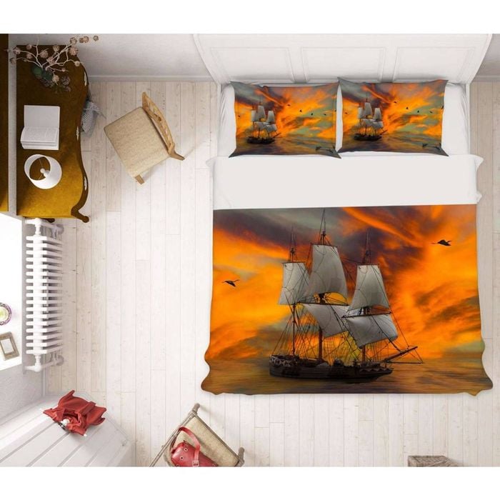 3D Sunset Cloud Sailboat 66 Bed Pillowcases Quilt King Size