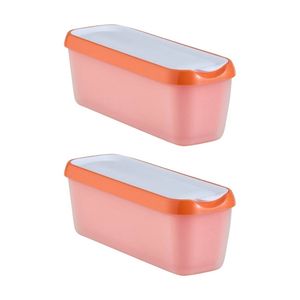 2x Avanti Scoopease Ice Cream Food Storage Tub W/ Airtight Lid Orange 1.3L
