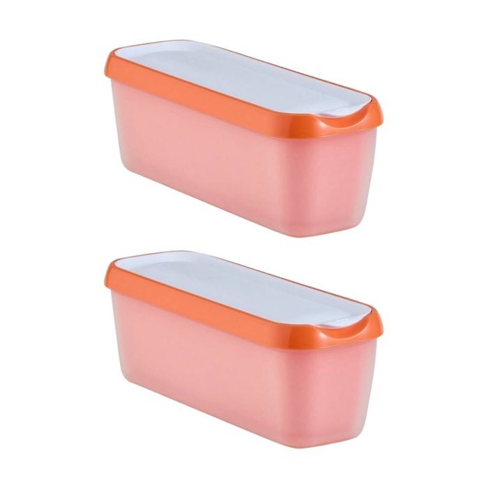 2x Avanti Scoopease Ice Cream Food Storage Tub W/ Airtight Lid Orange 1.3L