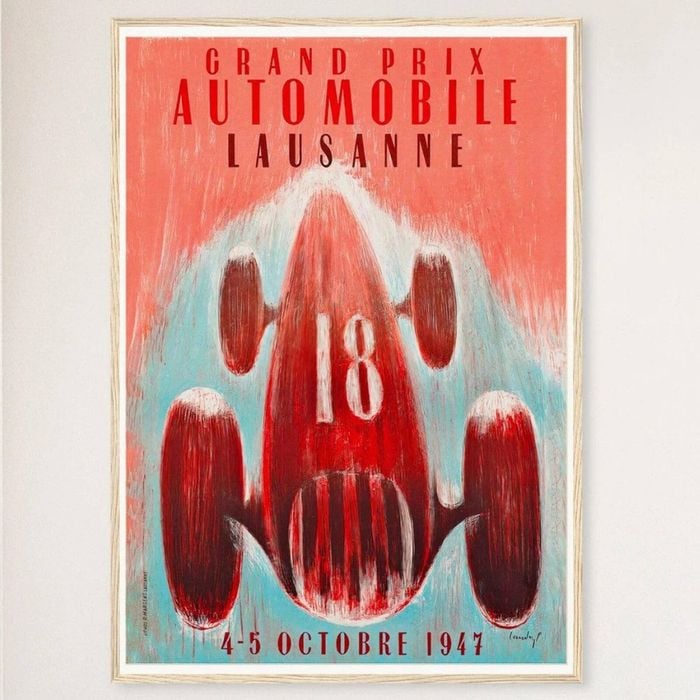 Galrie 1947 Grand Prix Automobile Lausanne Vintage Racing Poster - Nostalgic Art, Wood Frame, A0 84 x 119cm (33 x 47inch)