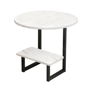 Foret 2 Tier G-shaped Side Table With Marble Pattern Wood Top Steel Frame 60cm