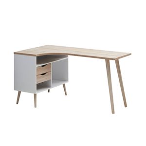Design Square Purra Modern Computer Study Home Office Desk W/ 3-Shelf 2-Drawers - Oak/White