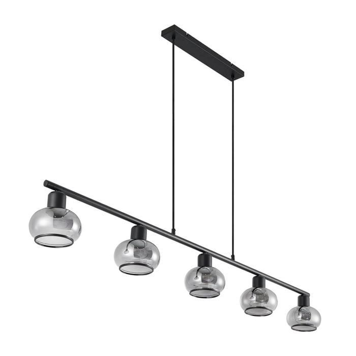 Telbix Marbell Contemporary Pendant Hanging Lamp Light Metal Glass Black Smoke Matte