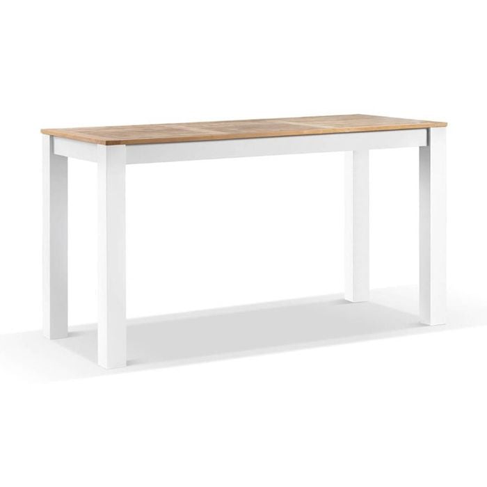Balmoral Outdoor 2m Rectangle Teak Top Aluminium Bar Table White
