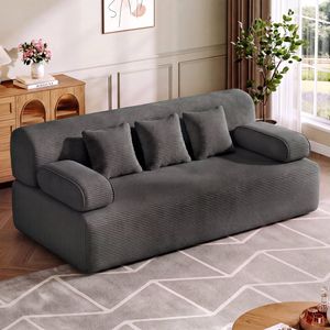 Advwin 200cm 3-Seater Sofa Bed 2 in 1 Convertible Corduroy Compressed Couch Grey