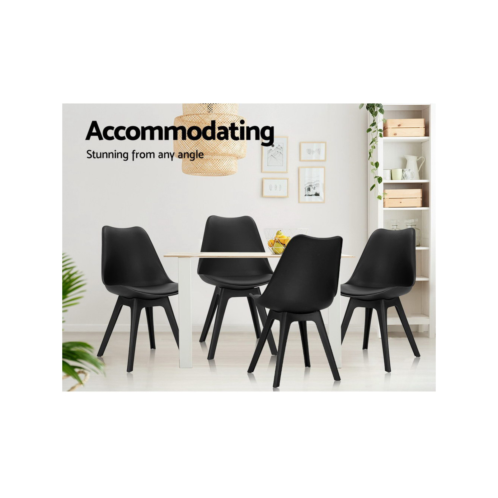 4x Dining Chairs Padded Retro Replica Eames Eiffel DSW Black