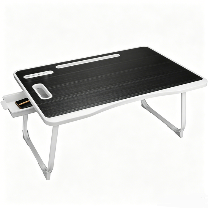 Catzon Laptop Bed Table With Usb Charge Port And Storage Drawer-black
