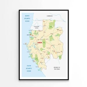 Gabon Road Map  Print 100% Australian Made 60x90cm  (Poster)