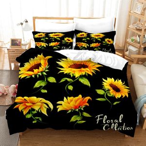 3D Sunflower Black Quilt Cover Set Bedding Set Pillowcases 57