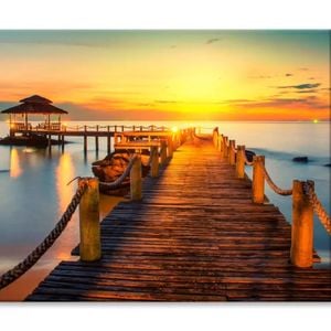 Wooden Pier Between Sunset in Phuket   Print 100% Australian Made 120 x 90cm  (Stretched)