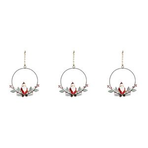 3x LVD Santa Wreath Beaded Chain Christmas Holiday Decoration 16x16cm Red/Green