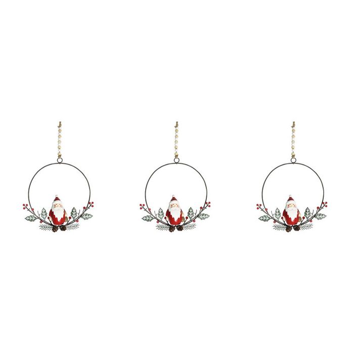 3x LVD Santa Wreath Beaded Chain Christmas Holiday Decoration 16x16cm Red/Green