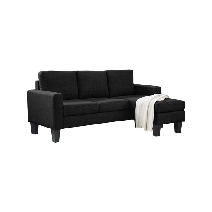 Foret 3 Seater Sofa Modular Corner Lounge Three Seat Couch Ottoman Fabric Black