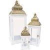 3pc LVD Wooden Metal/Glass Lanterns Kaylah Set 25x69cm/20x50cm/14x35cm White