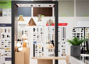 An image showcasing a variety of door handles and interior designs at the Bunnings Trade Solutions Studio