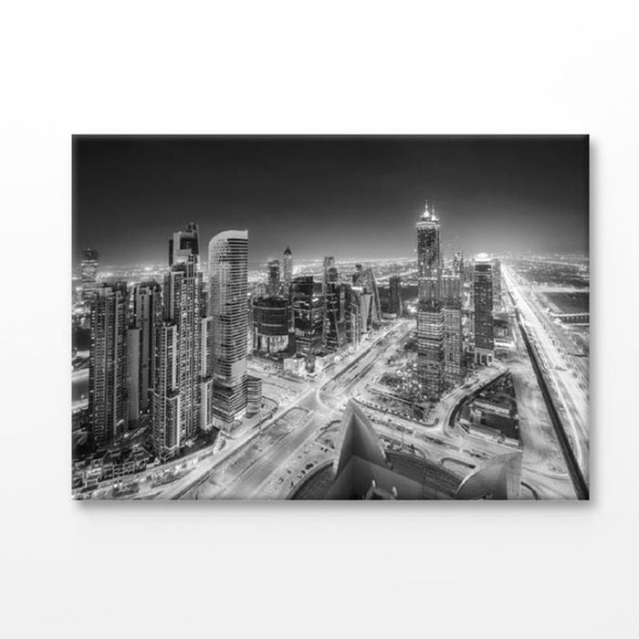 City Sky View B&W Photograph Print 100% Australian Made 75x50cm (Stretched Canvas)