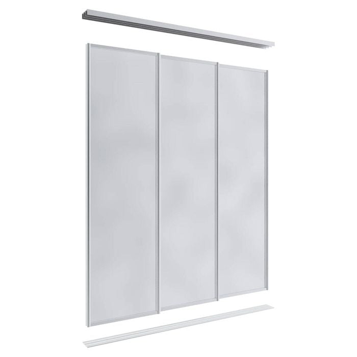 Lugna 2100 x 1800mm Clear Anodised Mirror Wardrobe Triple Sliding Doors