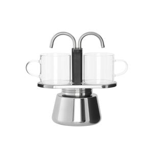 Leaf & Bean Melbourne Mini Stovetop Espresso Maker 2 Cups Silver & Black 15x13x8cm