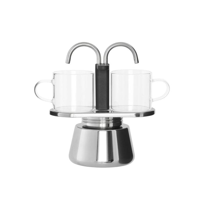 Leaf & Bean Melbourne Mini Stovetop Espresso Maker 2 Cups Silver & Black 15x13x8cm