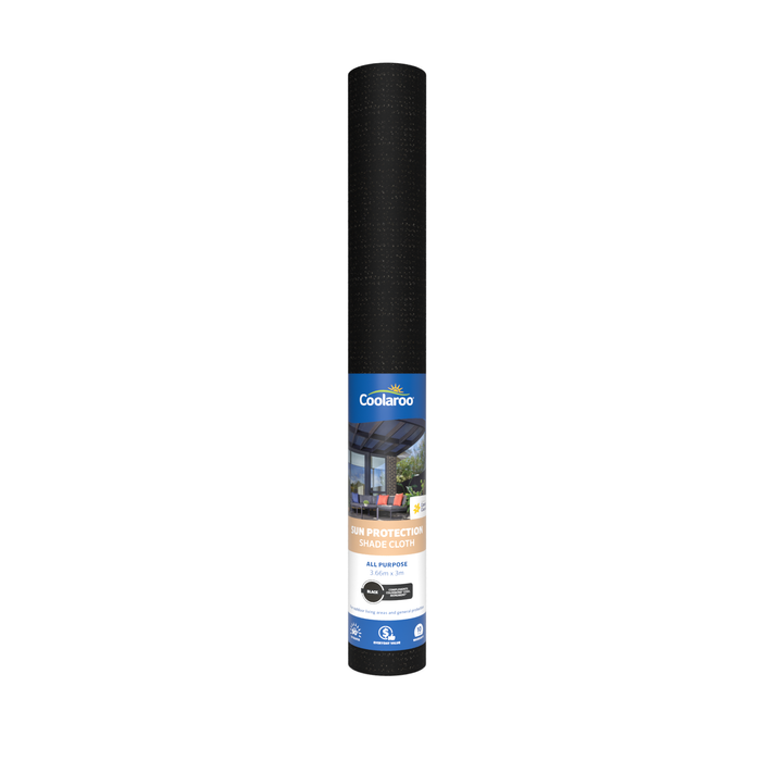Coolaroo 3.66 x 3m Black All Purpose Sun Protection Shade Cloth- 90% UV Block