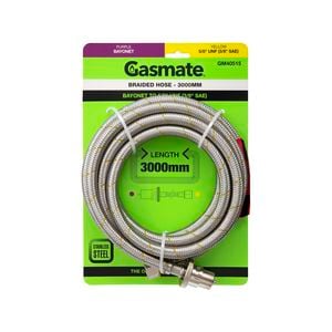Gasmate Braided Hose - 3000mm - Bayonet to 5/8" UNF (3/8" SAE)