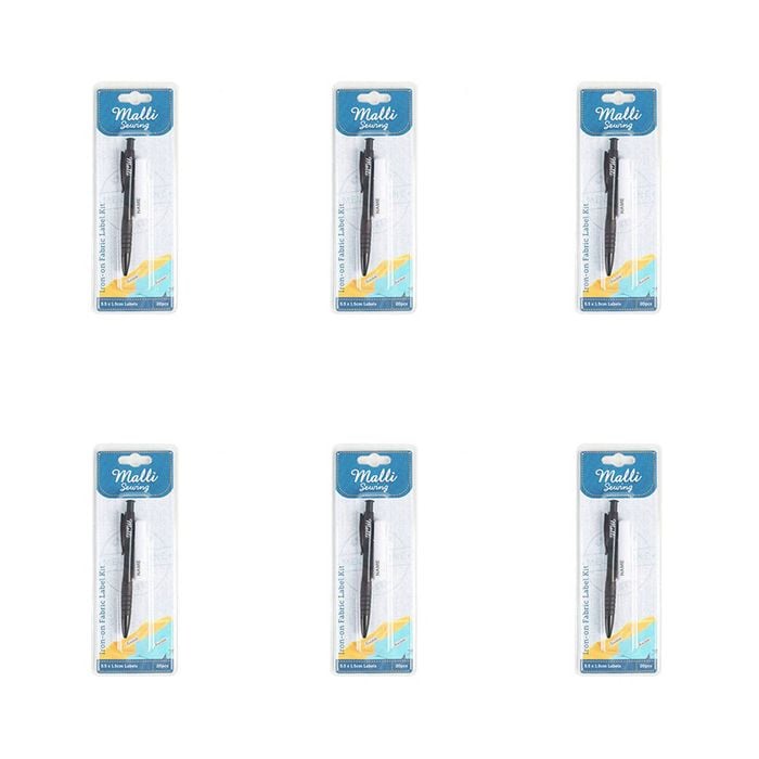 6pk Malli Sewing Iron-on Fabric/garment Name Label & Pen Kit 5.5x1.5cm Black