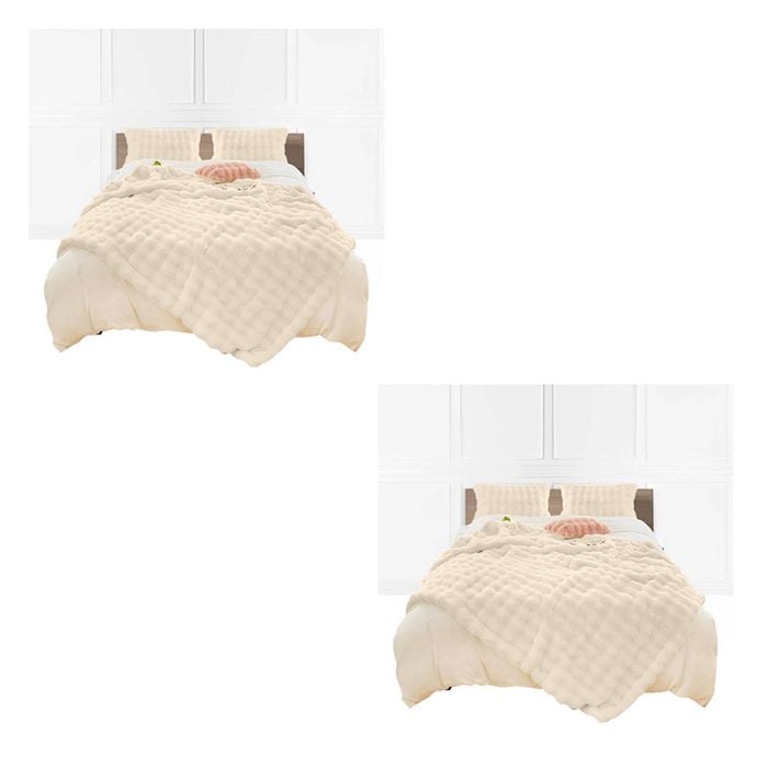 SOGA 2X 160x200cm Light Camel Double Layer Rabbit Fur Throw Blanket