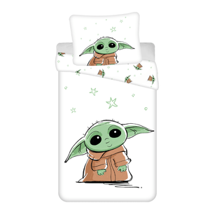 Star Wars Mandalorian Baby Yoda Cotton Quilt Cover Set - Single Bed Size