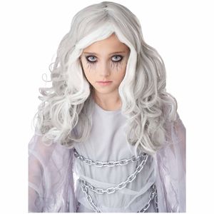 Glow in the Dark Ghost Soul White Grey Horror Halloween Child Girls Costume Wig