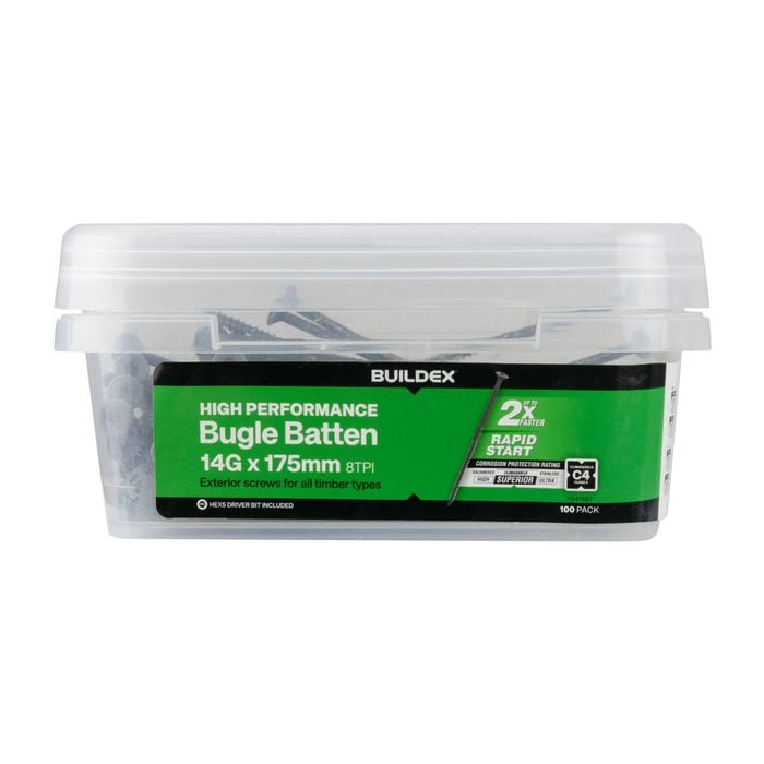 Buildex® 14G x 175mm Class 4 Bugle Batten Screws - 100 pack