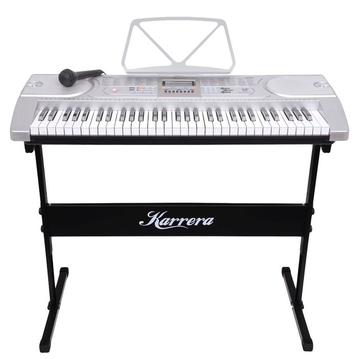 Karrera 61 Key Portable Electronic Keyboard Digital Piano with Stand & Sheet Music Holder for Beginners - Silver