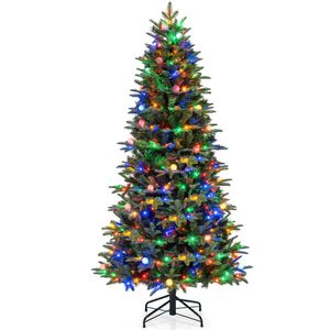 Costway 185cm Pre-lit Artificial Christmas Tree w/280 Multi-Color LEDs Holiday Xmas Decoration-Green
