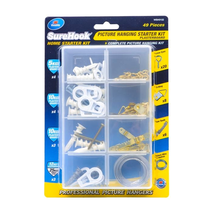 Zenith 5 / 25kg Brass Plated SureHook 49 Piece Wallmate Picture Hanging Starter Kit