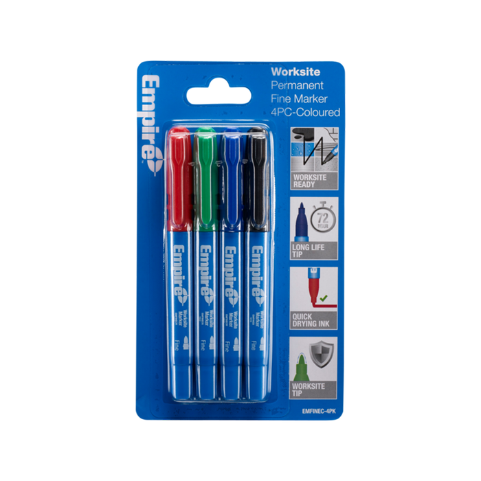 Empire Coloured Fine Tip Worksite Markers - 4 Pack