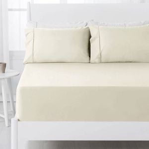 Hotel Living 250TC Polyester Cotton Fitted Sheet Set Double Cream