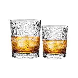 Bormioli Rocco Lounge Vintage Cut Glass Whiskey Tumblers & Double Old Fashioned Tumblers - Set of 12