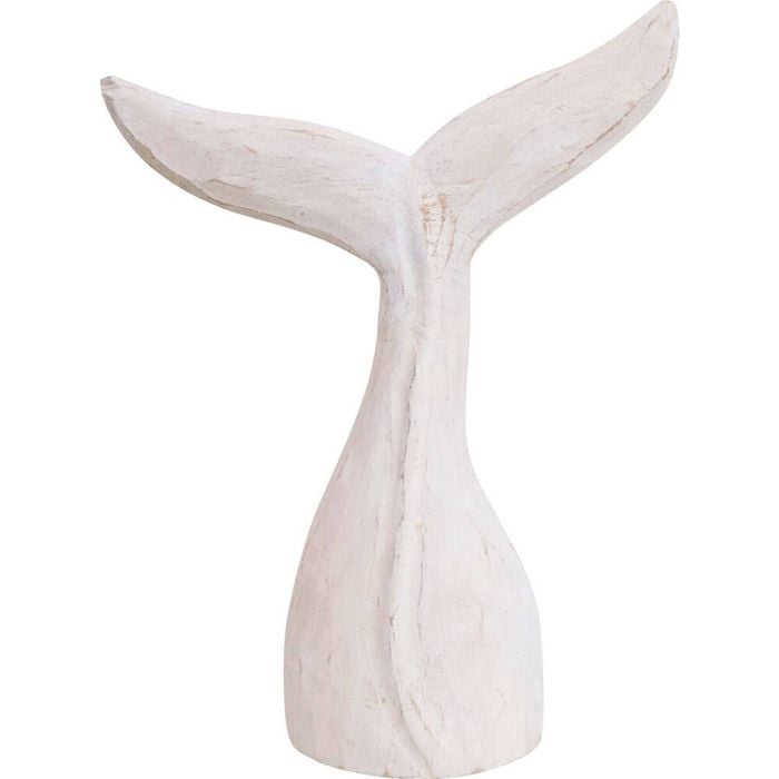 LVD MDF Whale Tail Rustic Sculpture Home Decor XL 30x40cm White