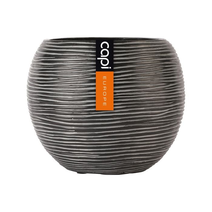 Capi 17 x 14cm Black Rib Indoor Plant Pot