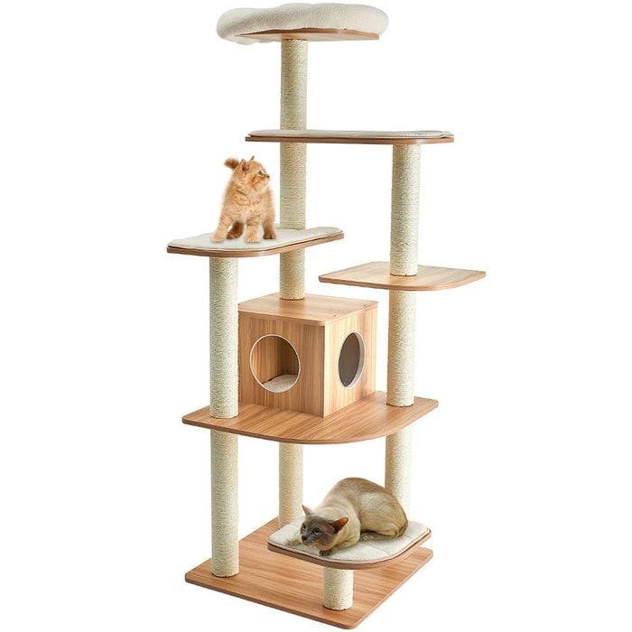 Costway 176cm Cat Tree Kitty Scratching Post Condo Tower Brown