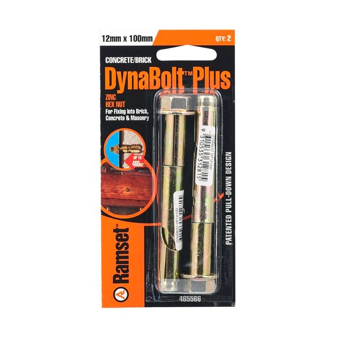 Ramset 12 x 100mm DynaBolt Plus Hex Nut Bolt - 2 Pack